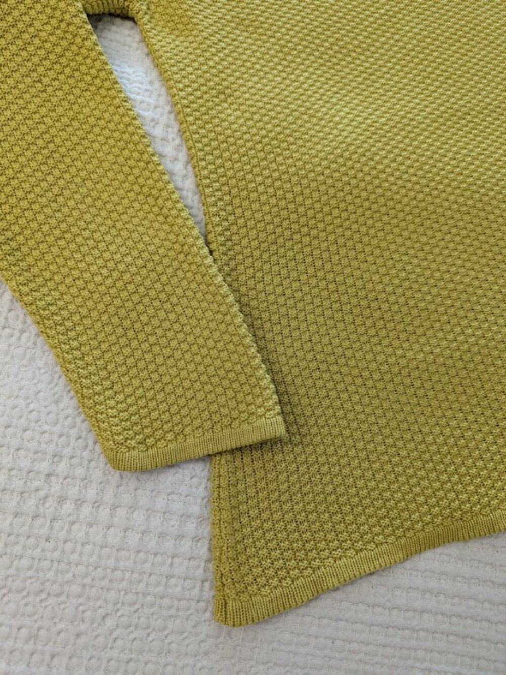 Mercer & Madison Cotton Textured Knit Sweater Chartreuse Green Mustard Cowl Neck - Picture 4 of 11